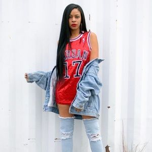 Red sequin front Jordan jersey